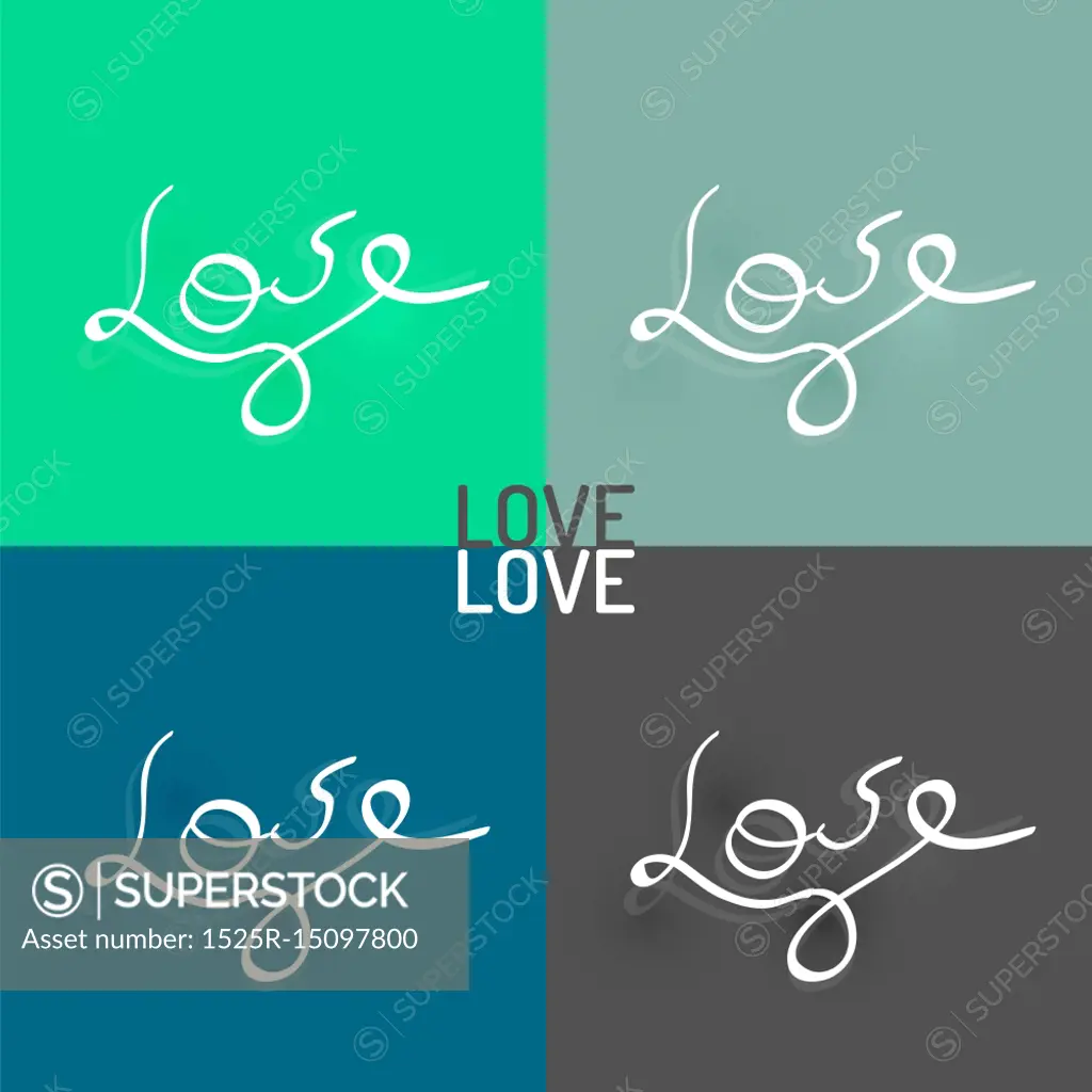 Vector love hand-drawn lettering. Vector love hand-drawn lettering on color squares