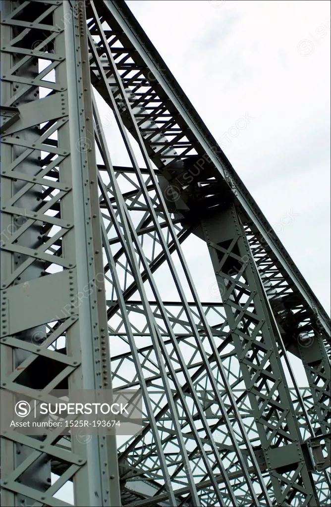 Girder and framing structure on metal bridge.