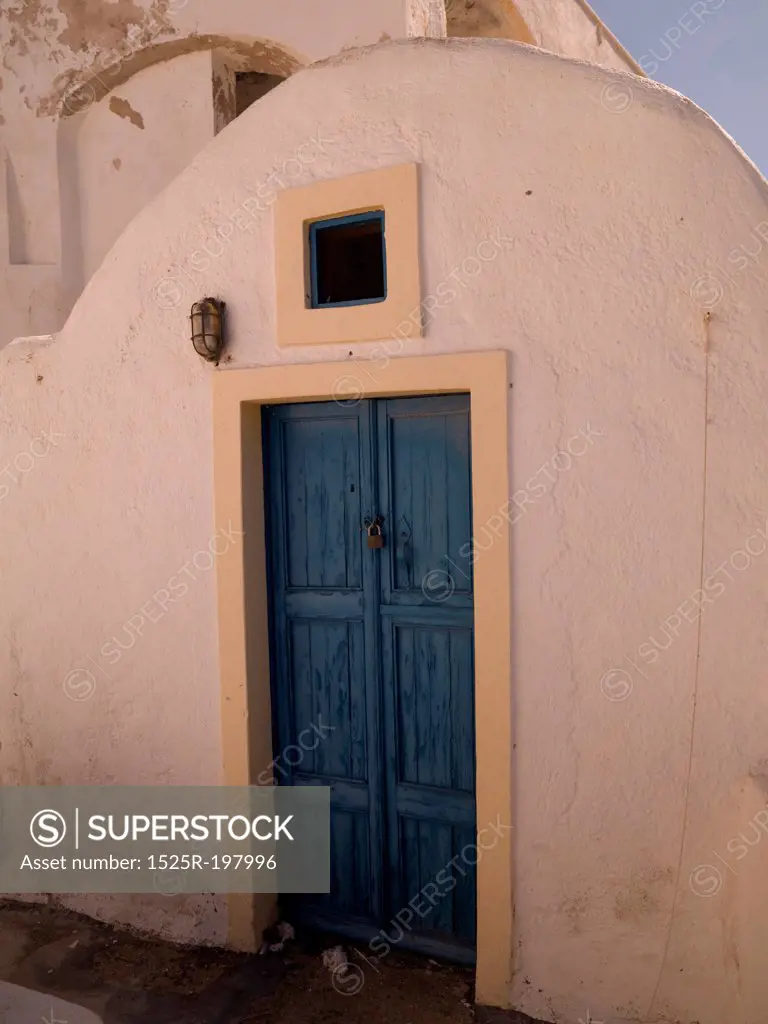 Blue door in Santorini Greece