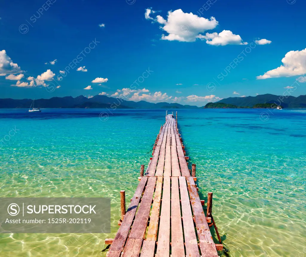 Wooden pier in tropical paradise, Thailand