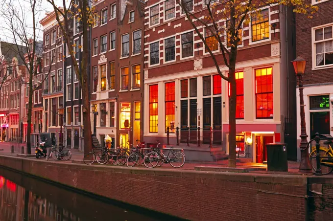 Red light district in Amsterdam the Netherlands at night