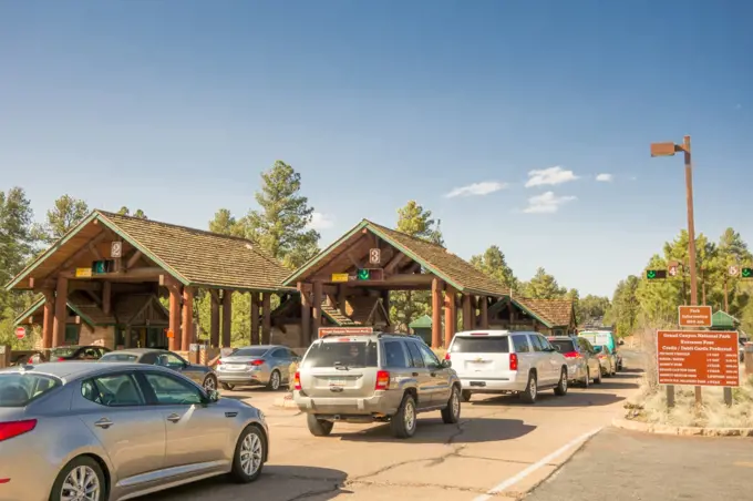 Grand Canyon National Park Entrance Gate in spring Time. Grand Canyon, Arizona, United States