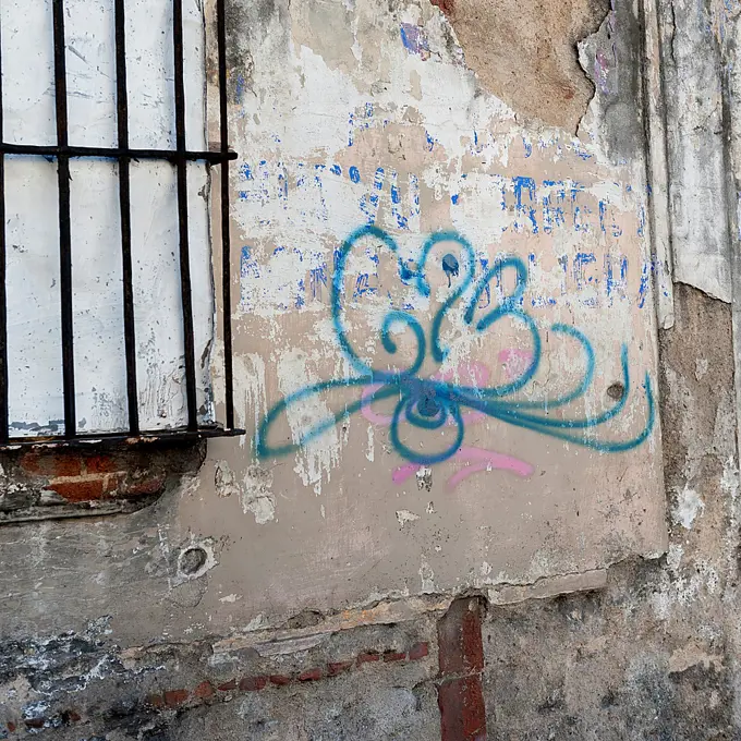 Graffiti on a ruined wall, Zona 1, Guatemala City, Guatemala