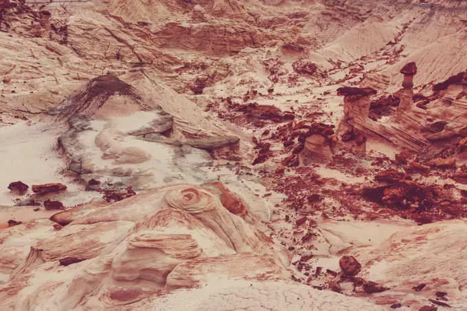 Sandstone formations in Utah, USA. Beautiful Unusual landscapes. Living coral color toning.