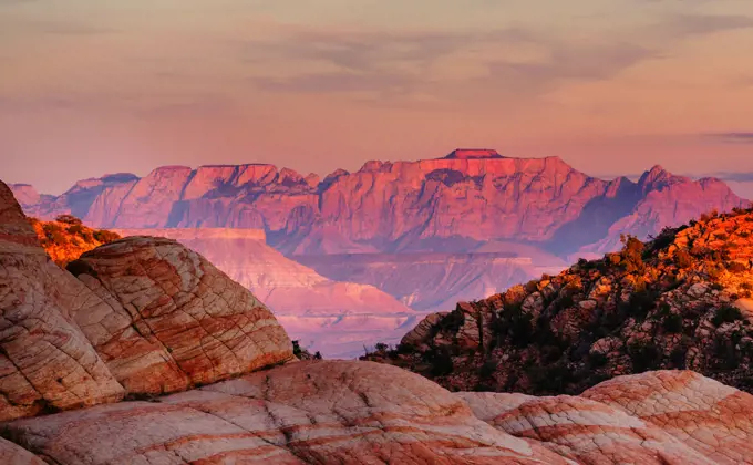 Zion National Park. Beautiful unspiring natural landscapes. Peak in Zion Park at sunset.