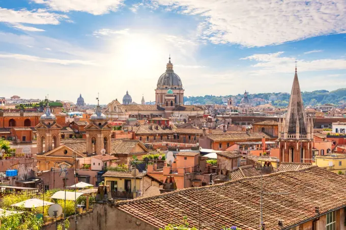 Rome roofs and Churches at sunny day, Rome, Italy.. Rome roofs and Churches at sunny day, Rome, Italy