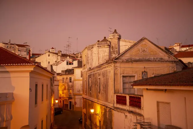 a small alley in the old town in the city of Elvas in Alentejo in Portugal.  Portugal, Elvas, October, 2021