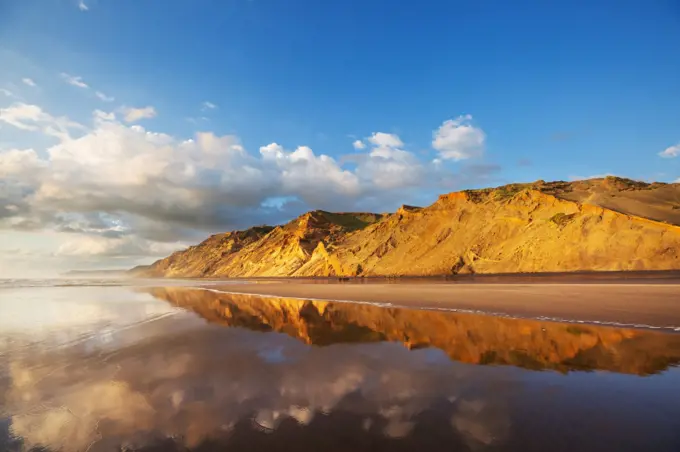 Beautiful landscapes it the Ocean Beach, New Zealand. Inspiring natural and travel background