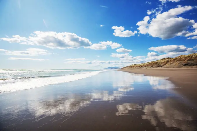 Beautiful landscapes it the Ocean Beach, New Zealand. Inspiring natural and travel background