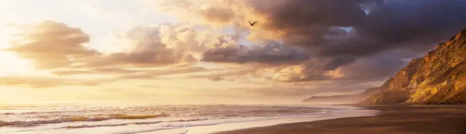 Beautiful landscapes it the Ocean Beach, New Zealand. Inspiring natural and travel background