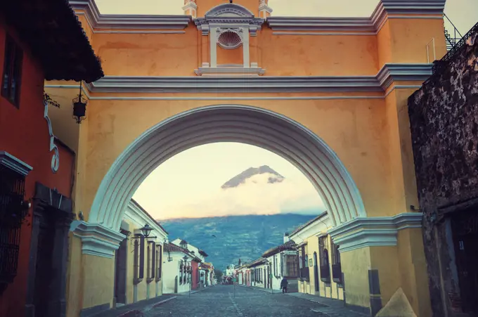 Colonial architecture in ancient Antigua Guatemala city, Central America, Guatemala