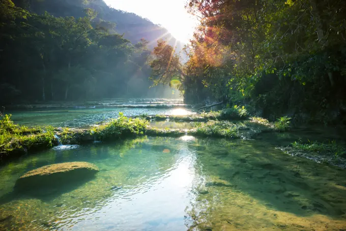 Pools in Guatemala. Beautiful natural pools in Semuc Champey, Lanquin, Guatemala, Central America