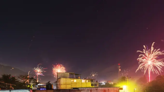 Fireworks in Guatemala. Fireworks light up the night sky on New Years Eve in Guatemala