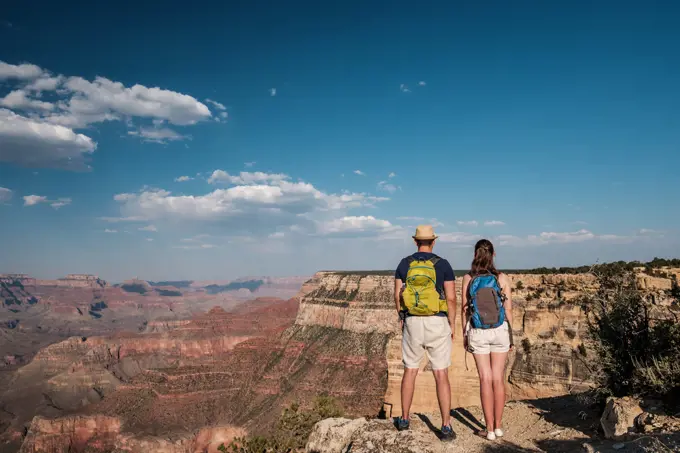 Tourists with backpack hiking at Grand Canyon. Tourists with backpack hiking at Grand Canyon, Arizona, USA