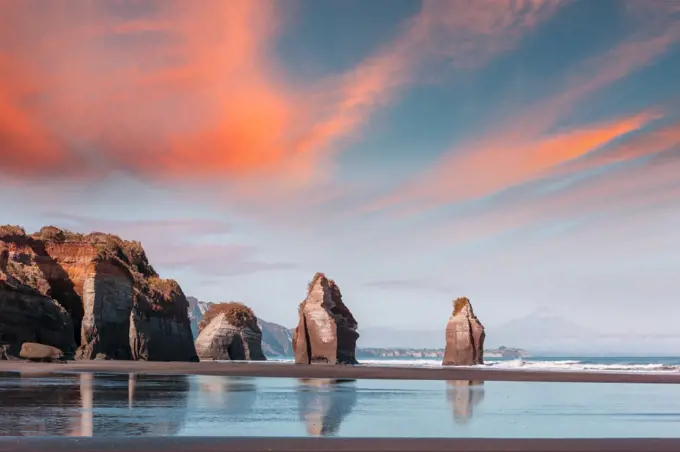 Beautiful landscapes it the Ocean Beach, New Zealand. Inspiring natural and travel background