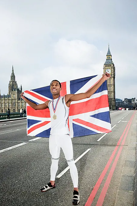 Olympic gold medal winner with Union Jack