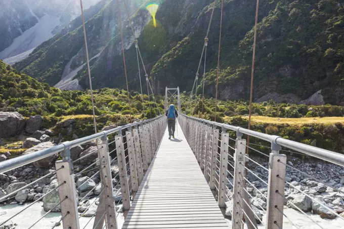 Hiking and tramping in New Zealand. Travel and adventure concept