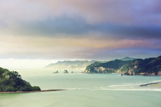 Beautiful landscapes it the Ocean Beach, New Zealand. Inspiring natural and travel background