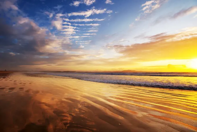 Beautiful landscapes it the Ocean Beach, New Zealand. Inspiring natural and travel background