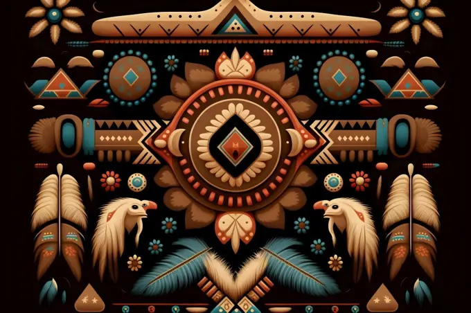 Native American traditional pattern ethnic design background brown earth colors. AI Generative content