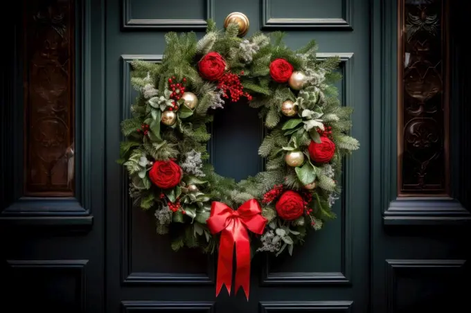 Wreath decoration at door for christmas holiday.. Wreath decoration at door for christmas holiday