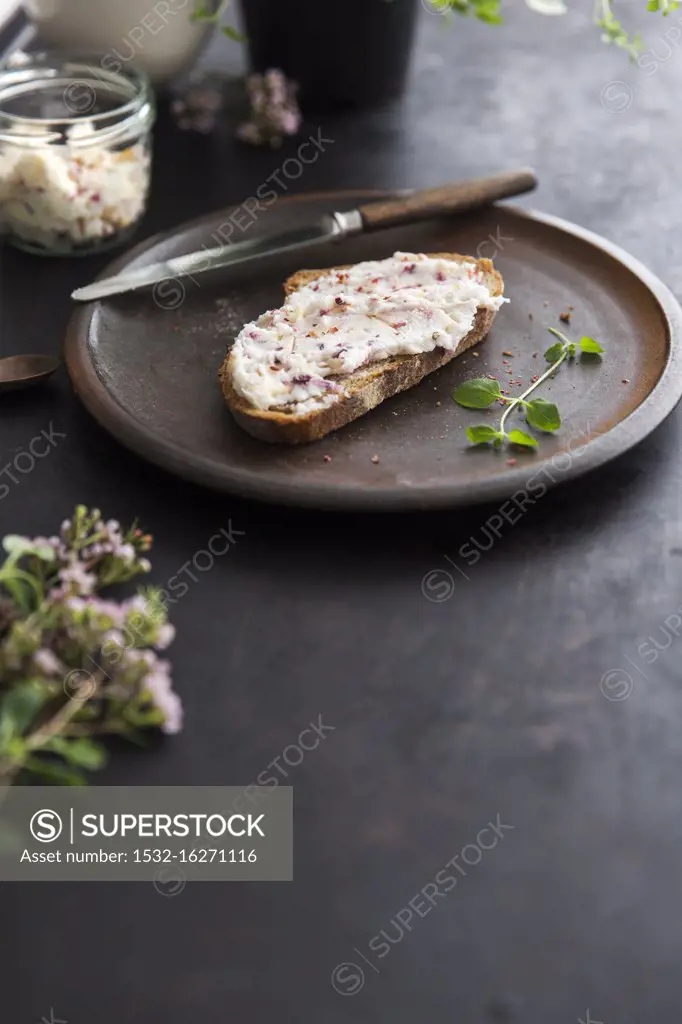 Hearty, vegan shea butter spread on bread with onion and apple