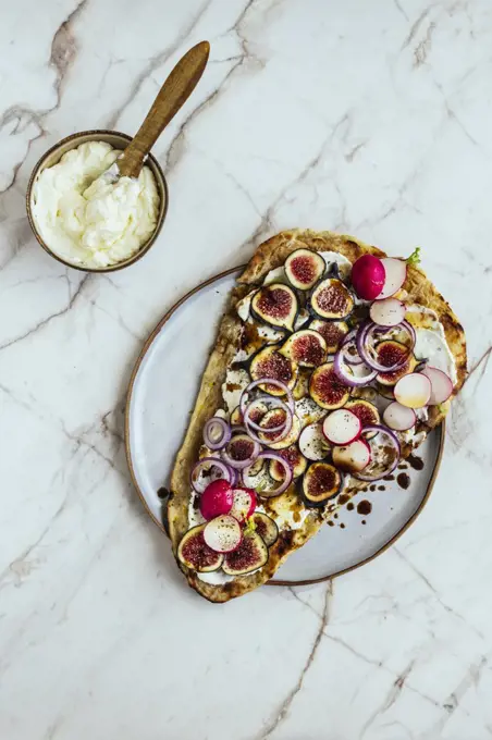 Flatbread with Labneh, Figs, Radish and Red Onion