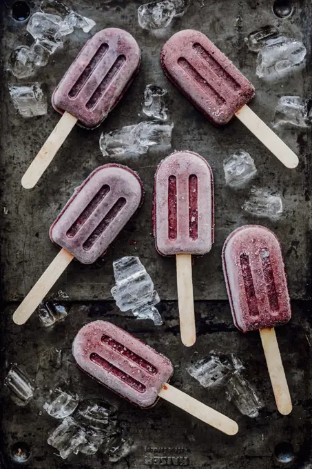 Ice cream on a stick with forest fruit flavor