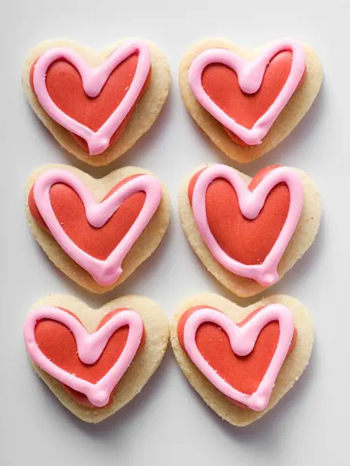 Heart-shaped biscuits with red icing