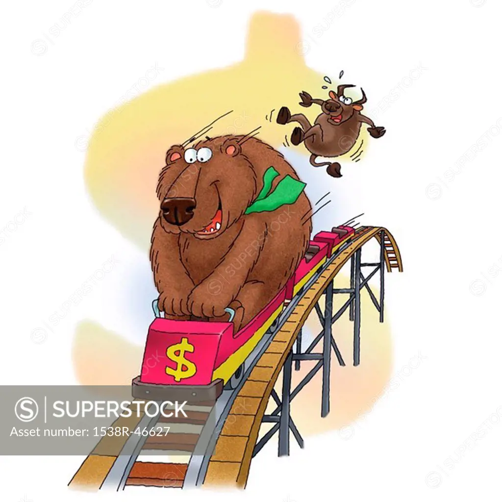 An illustration of bear on a rollercoaster SuperStock