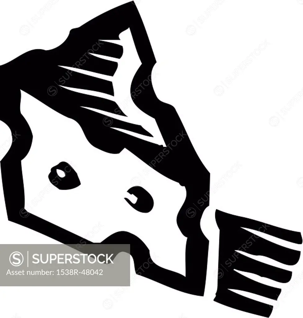 A black and white illustration of a wedge of cheese