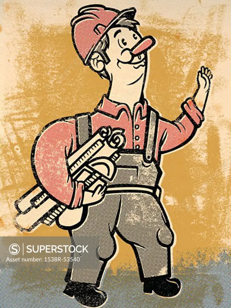 Drawing of a construction man carrying plans