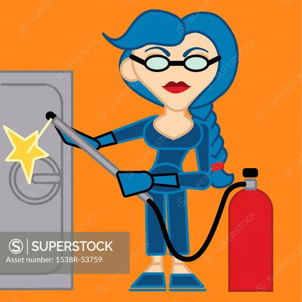 A Burglar Using A Blow Torch To Crack A Safe - SuperStock