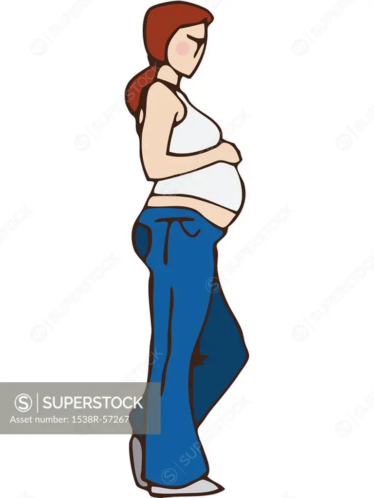 Side view of a pregnant woman holding her belly - SuperStock