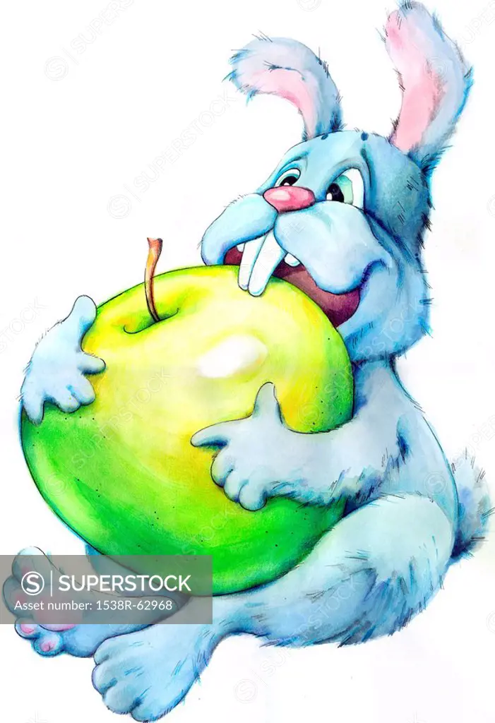 Rabbit eating apple