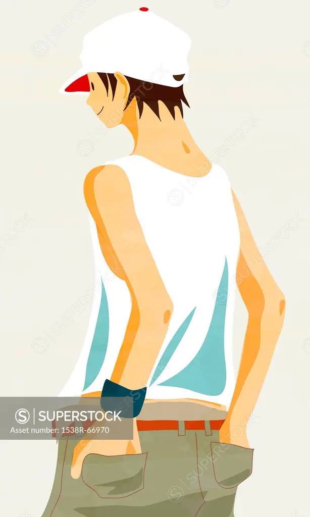 Illustration portrait of a young man with hands in back pockets