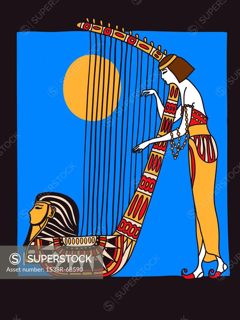 Ancient Egyptian woman playing a harp