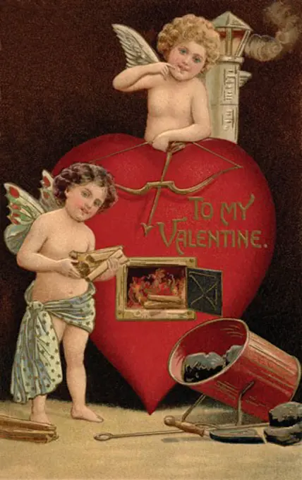 To My Valentine postcard with cherubim