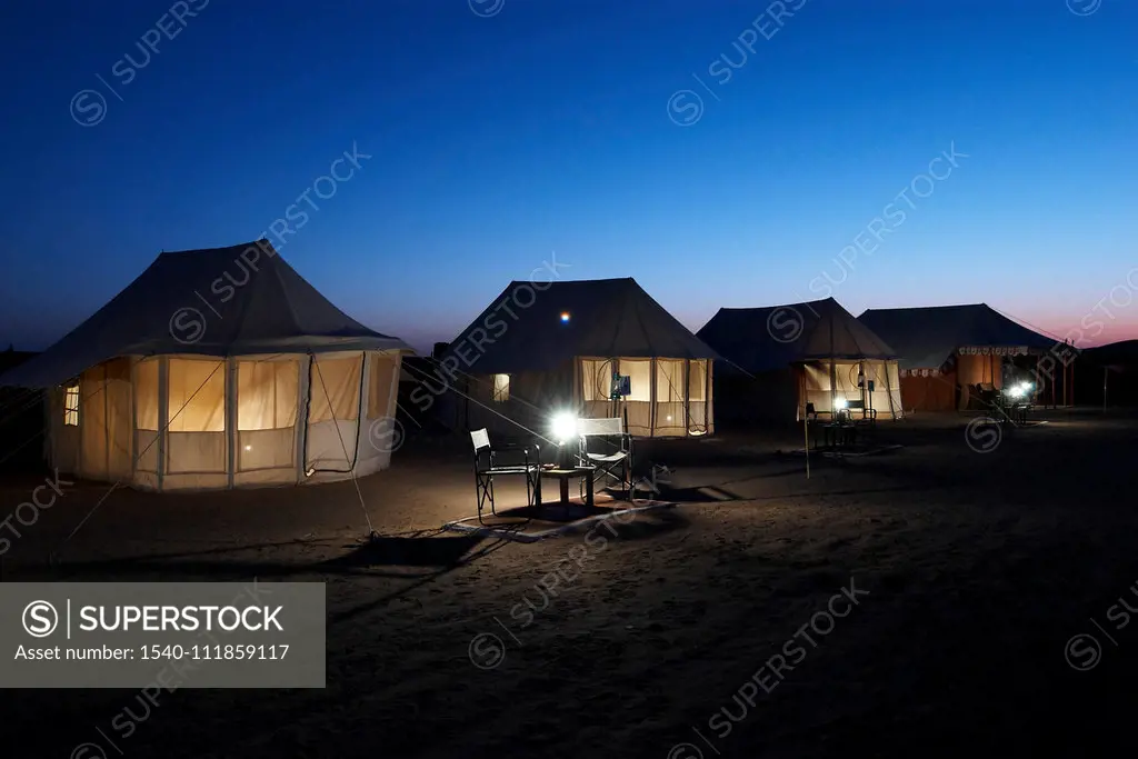 Tented rooms at Sam Sand Dunes, Royal Desert Safaries, Jaisalmer, Rajasthan, India