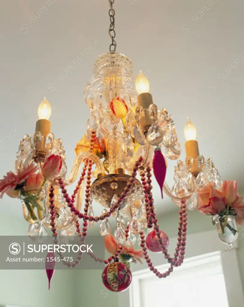 Low angle view of a decorated chandelier