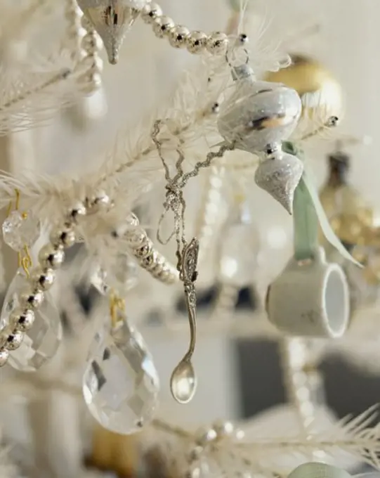 Close-up of Christmas ornaments hanging on a Christmas tree