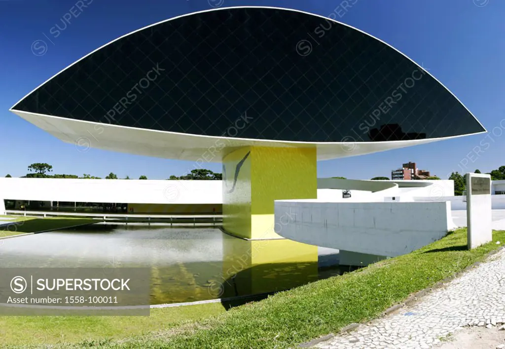 Brazil, Curitiba, museum ´Oscar  Niemeyer´, sculpture, ´eye´,   South America, museum terrains, outside terrains, construction, architecture, sight, c...