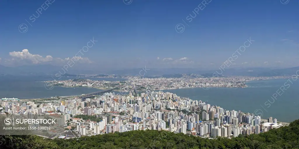 Brazil, Florianopolis, view over the city,    South America, Latin America, federal state Santa Catarina, capital, port, island, mainland, continental...