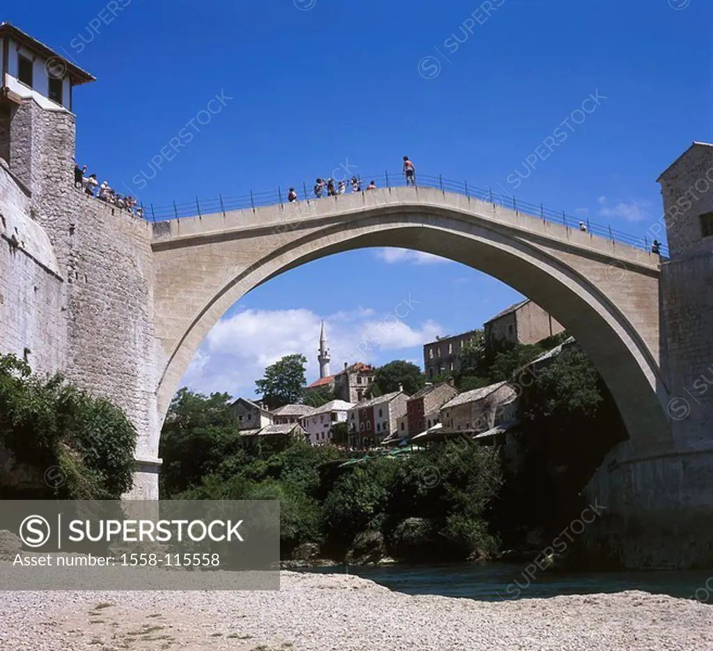 Bosnia and Hercegovina, Mostar, city-opinion, river Neretva, bridge Stari cider, Balkan peninsula, Adriatic-coast, city, cityscape, houses, residences...