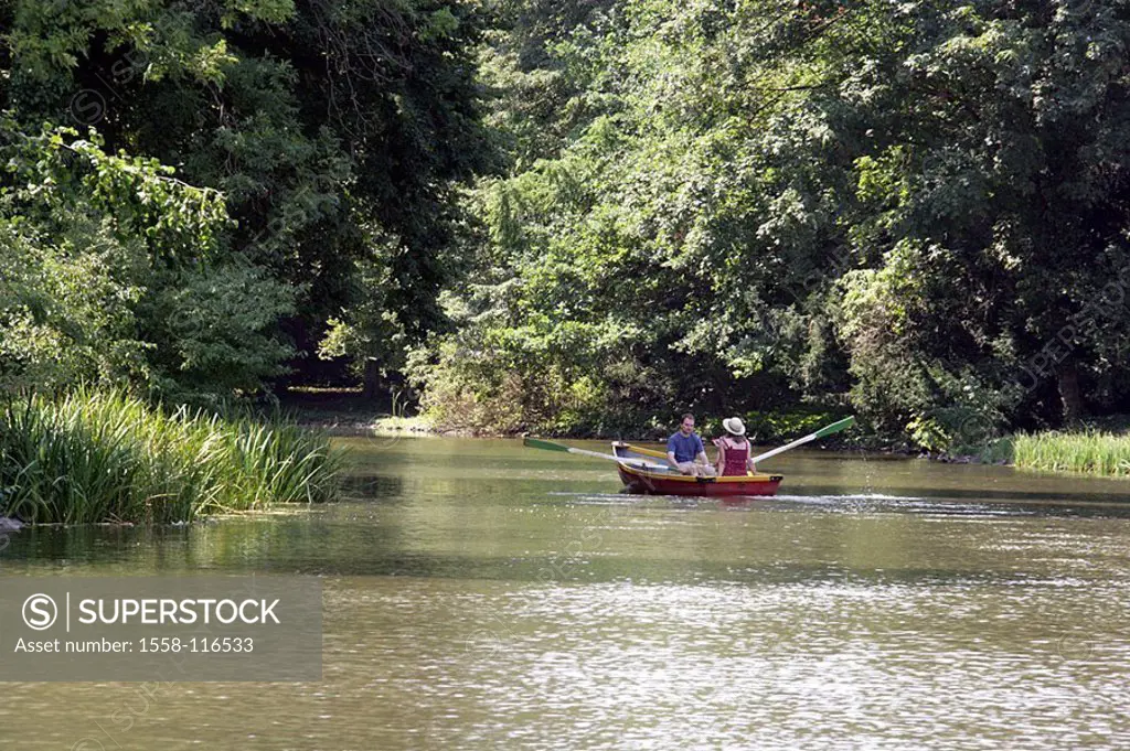 Germany, Bavaria, Aschaffenburg, landscape-park, river, pair, boat-trip, Europe, destination, leisure time, leisure time-possibility, Nahrerholungsgeb...