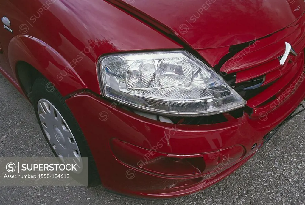 Accident-car, red, front-damage, detail, series, car, private car, accident, ambulances, symbol, accident, traffic-accident, car accident, sheet metal...