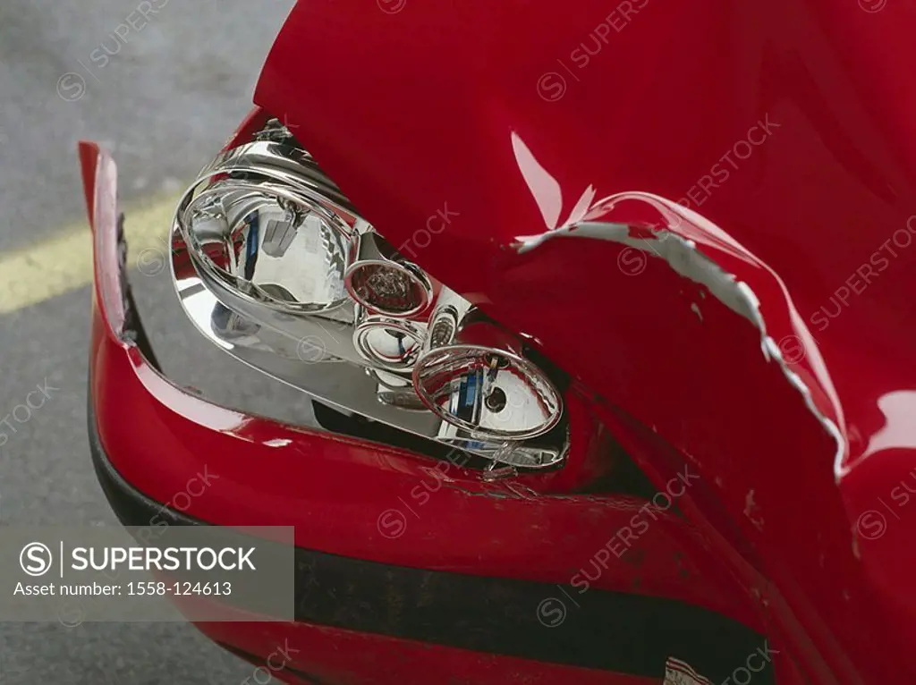 Accident-car, red, front-damage, detail, series, car, private car, accident, ambulances, symbol, accident, traffic-accident, car accident, sheet metal...