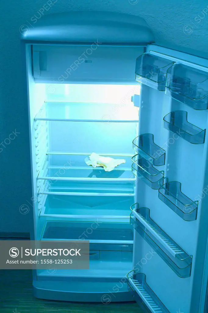 Refrigerator, openly, butter, detail, food, empty, concept, symbol, poor, poverty, hunger, Spartan, simply, unpretentiously, enough, summons, modesty,...