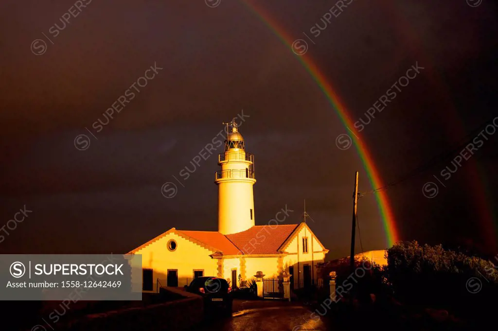 Spain, Mallorca, Punta de Capdepera, lighthouse, rainbow,