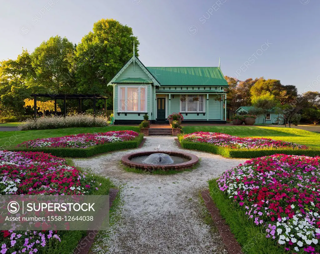 flowerbeds, fountains, Government Gardens, Rotorua, Bay of Plenty, north Island, New Zealand